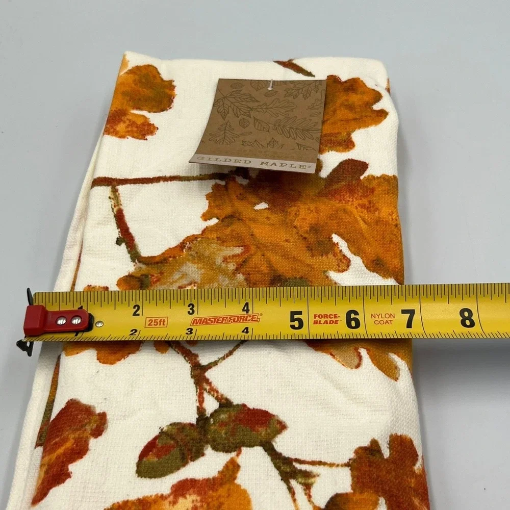 Gilded Maple Kitchen Towels Set 2 Cream Orange NWT Fall Leaves Acorn Autumn